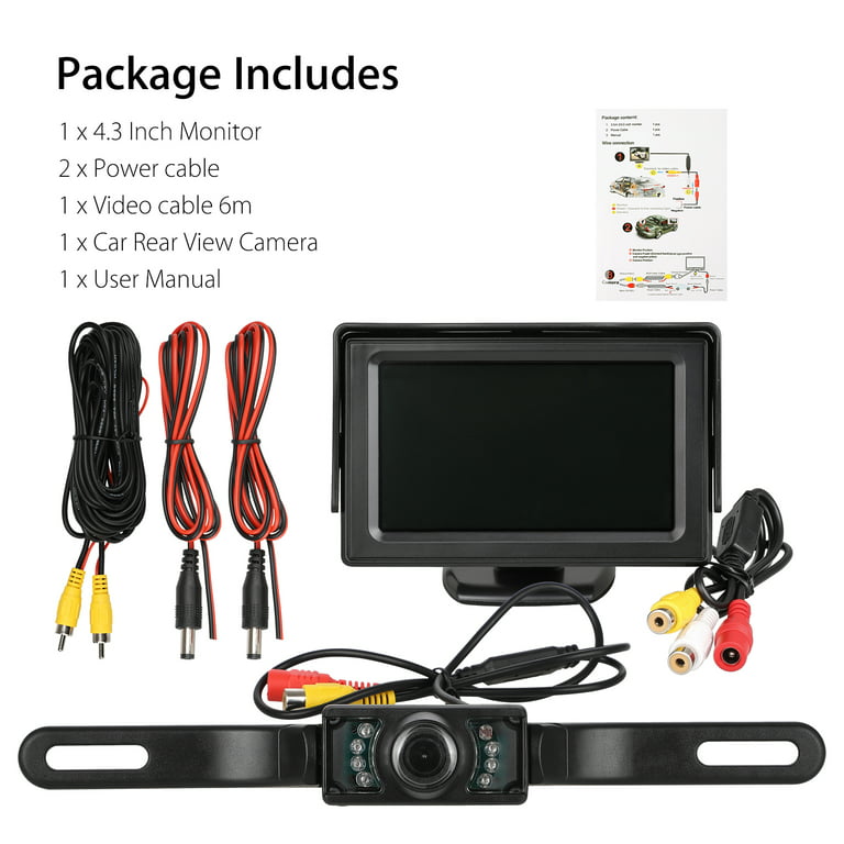 4.3" Monitor Car Rear View Reverse Camera Backup License Number Plate IR LEDs